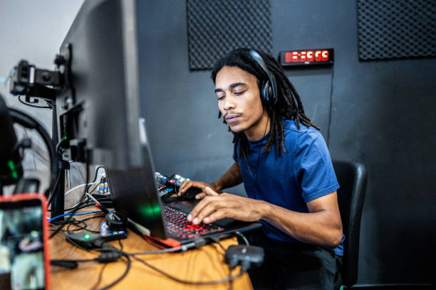 Young producer / editor at the backstage of a show