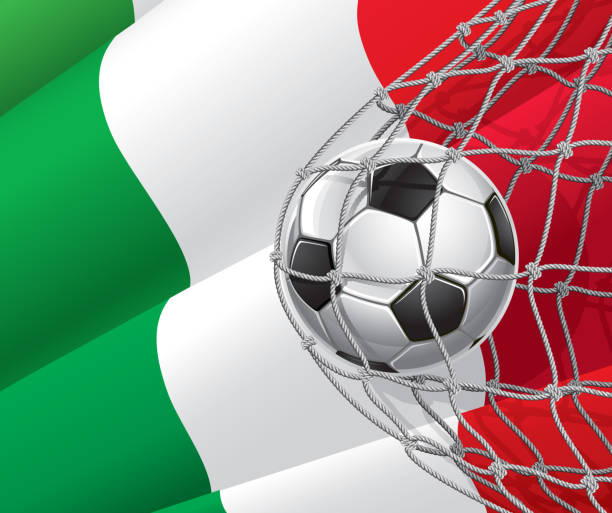 Soccer Goal on Italian flag. Soccer Goal. Italian flag with a soccer ball in a net. italy soccer stock illustrations