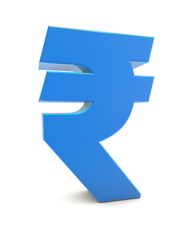 Indian Rupee 3d isolated on white background. Blue Rupee icon 3d. 3D rendering.