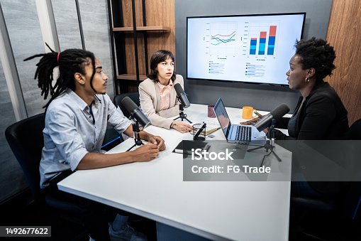 istock Coworkers during the recording of a podcast show 1492677622