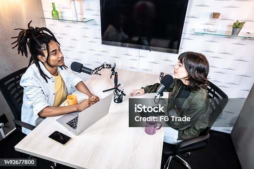 istock Coworkers during the recording of a podcast show 1492677800