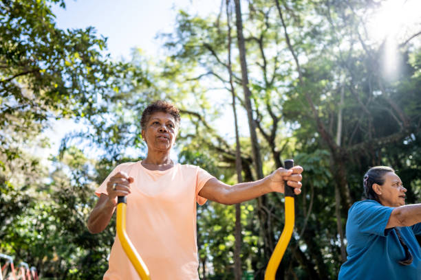 istock Senior women exercising in the park 1492680813