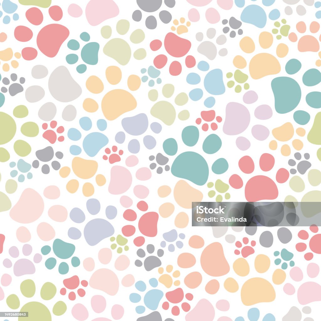 Pet Foot Pattern Seamless Pet Paw Pattern Cat Or Dog Footprint Background Colorful ...