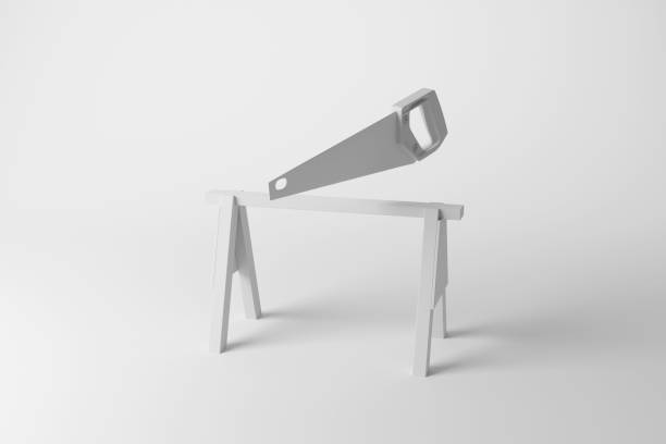 istock White saw and saw horse casting shadow on white background in greyscale monochrome. Illustration of the concept of woodwork, carpentry and house construction 1492682597