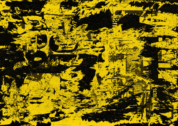 Black and yellow grunge textures and patterns vector Modern black and yellow grunge paint marks and textured grunge street poster patterns vector illustration background punk music stock illustrations