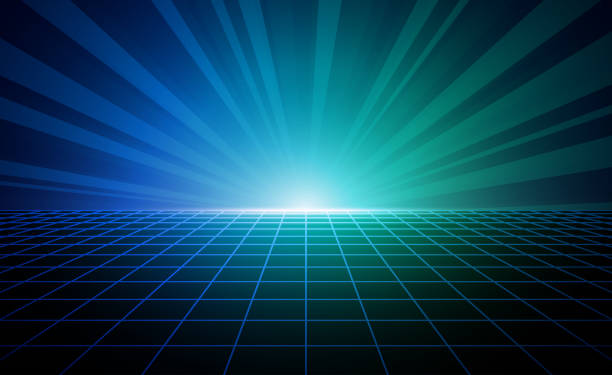 Turquoise blue horizon sunlight background Bright turquoise blue colored subtle vaporwave synthwave style empty blank horizon vector background illustration with copy space for text. neon turquoise stock illustrations