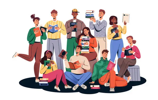 Vector illustration of People with books