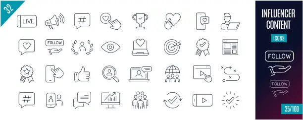 Vector illustration of Influencer line icons. Advertising, messaging,...