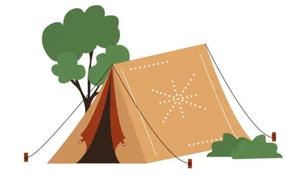 Vector illustration of Tent with tree