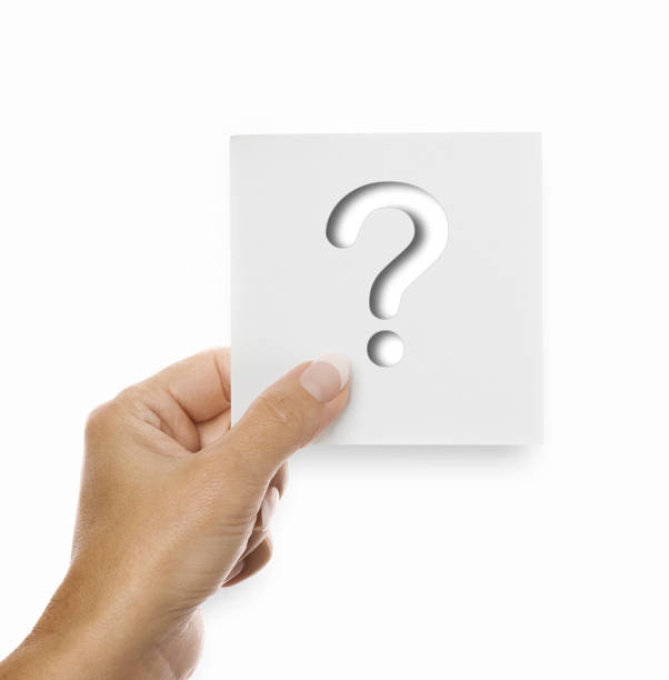 Women hand holding sticky note with question mark on white background