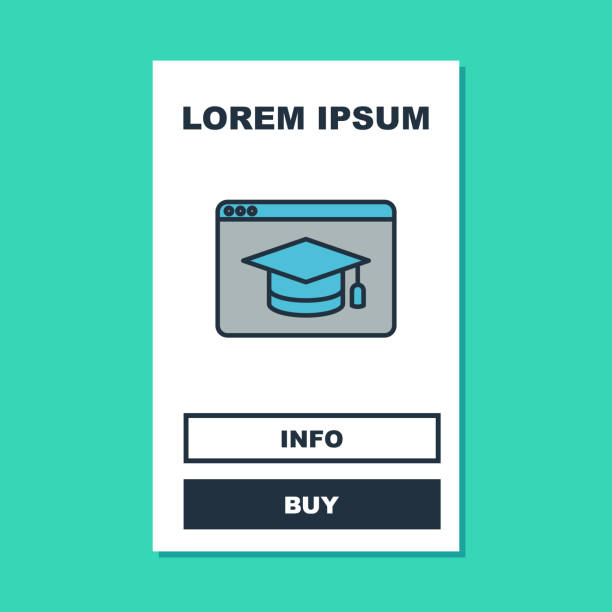 istock Filled outline Online education and graduation icon isolated on turquoise background. Online teacher on monitor. Webinar and video seminar learning. Vector 1492691915