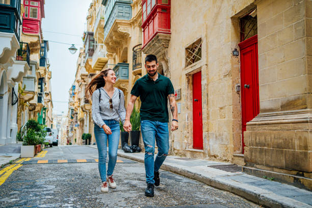 istock Young couple enjoying a walk in Valletta, Malta 1492699060