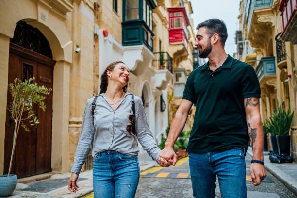 istock Young couple enjoying a walk in Valletta, Malta 1492699109