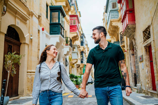 istock Young couple enjoying a walk in Valletta, Malta 1492699129