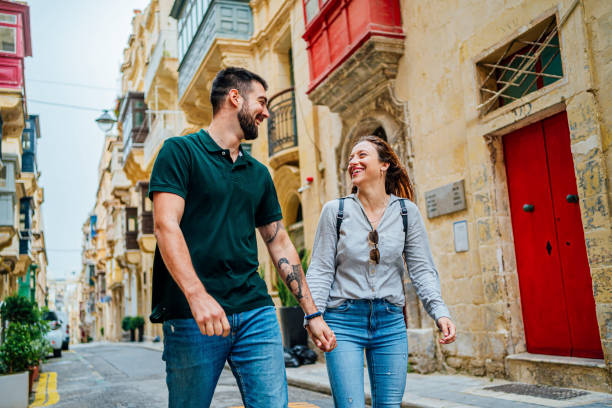 istock Young couple enjoying a walk in Valletta, Malta 1492699450