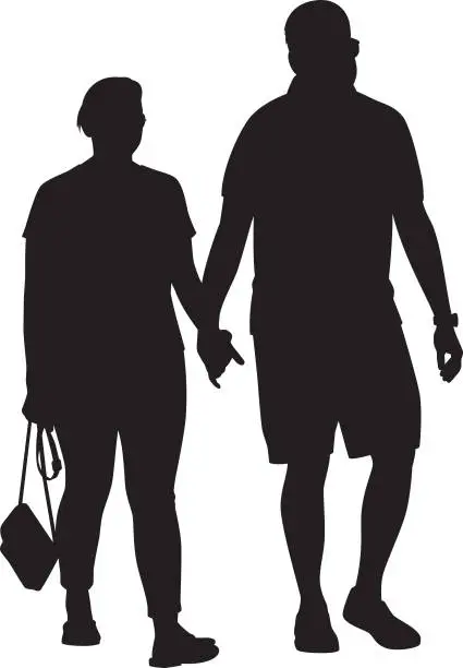 Vector illustration of Couple Holding Hands Silhouette