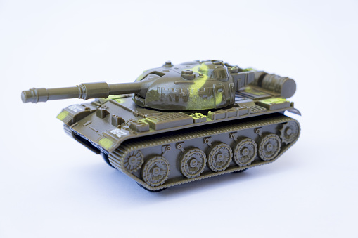 Toy tank photographed on a white background