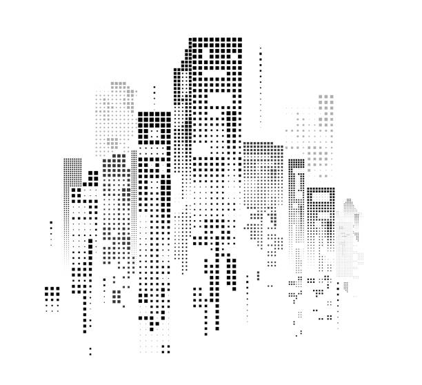 Halftone Cityscape vector art illustration