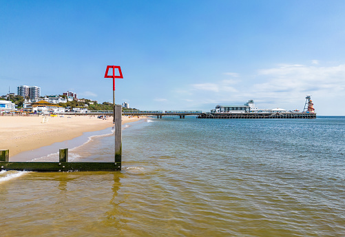 Red groyne marker on Bournemouth beach