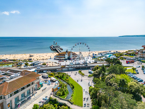 Aerial view of Bournemouth seafront by the Pavilion