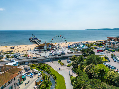 Bournemouth seafront at the pier with ferris wheel and gardens