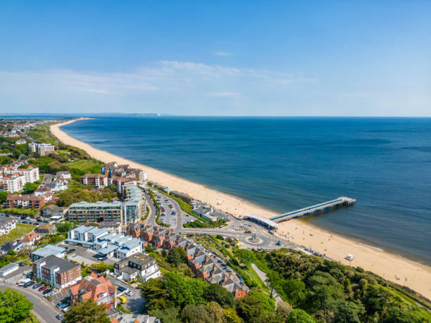 Boscombe beach and pier in Bournemouth aerial view over Boscombe beach and pier in Bournemouth boscombe photos stock pictures, royalty-free photos & images