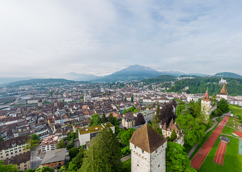 Baden-Baden, Germany - April 24, 2009: The Castle terrace of the new castle in Baden-Baden, Black Forest, Baden-Wurttemberg, Germany, Europe