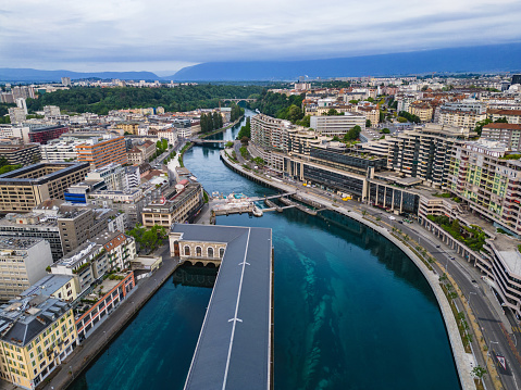 Aerial View Of Geneva At Sunrise
