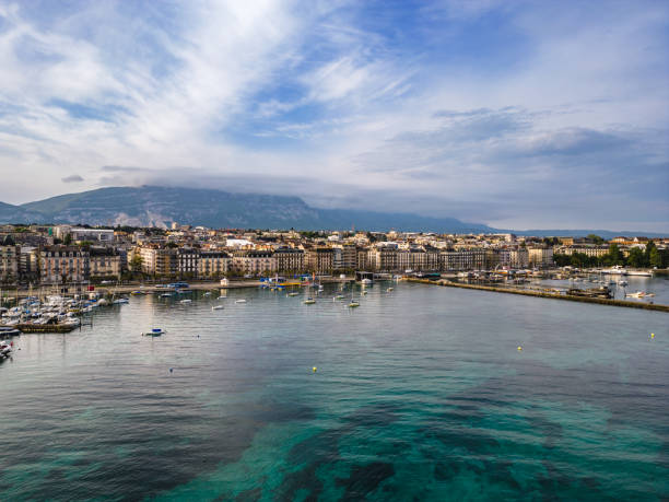 Geneva Marina And Urban Skyline In The Background