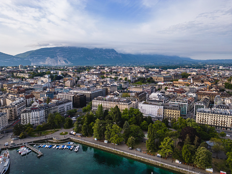 Geneva Marina And Urban Skyline In The Background