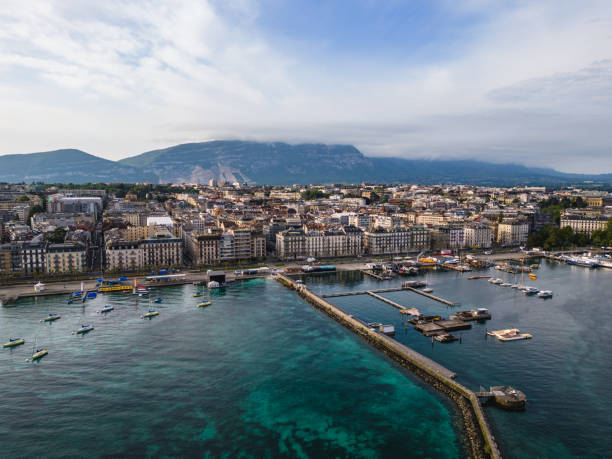 Geneva Marina And Urban Skyline In The Background