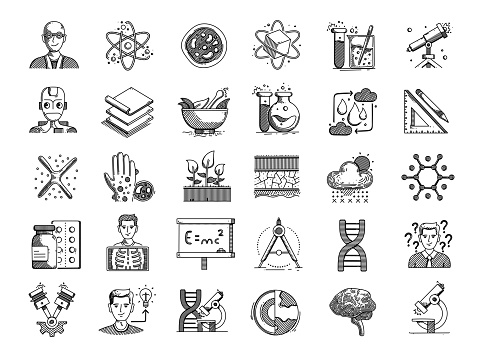 Science Hand Drawn Vector Doodle Line Icon Set