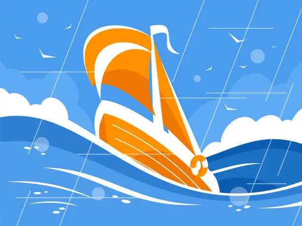 Vector illustration of Sailboat in the sea