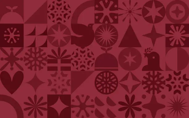 Vector illustration of Seamless Red Christmas Bauhaus grid retro wallpaper background