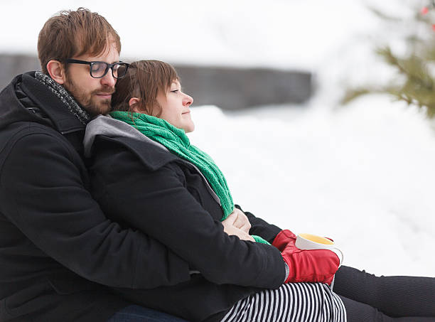 Happy couple having a romantic moment stock photo