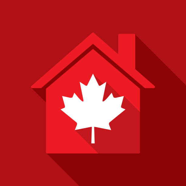 하우스 캐나디언 리프 아이콘 플랫 2 (house canadian leaf icon flat 2) - maple leaf leaf autumn single object stock illustrations