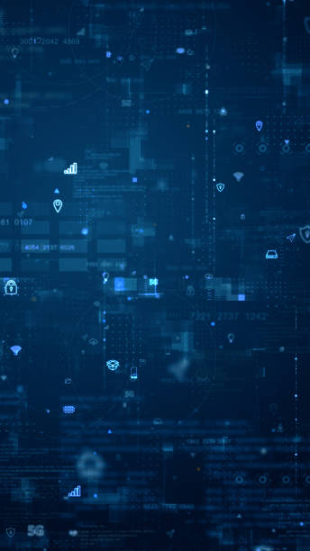 istock Blue data matrix simulation digital grid line and ai technology icon with futuristic HUD screen on blue abstract background vertical video concept 1492731917