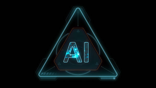 istock Blue digital AI logo and artificial intelligence (AI) concept with futuristic HUD triangle technology interface abstract background concept alpha channel include 1492731935