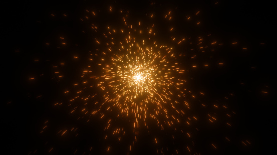 Bright glowing circle of flying sparks particles. Fireworks like background
