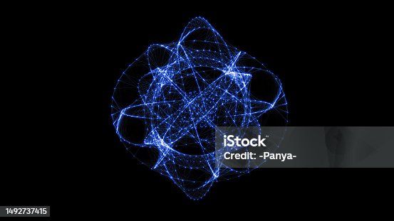 istock Flowing orbital polygonal sphere shape HUD, FUI element. Plexus style connecting lines and dots. 1492737415