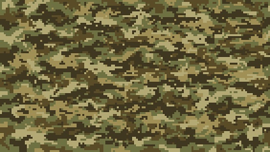 Grass ground pixel, military camouflage pattern background, vector army camo. 8 bit digital texture of pixel camouflage pattern, abstract print of soldier uniform in green forest mosaic camouflage