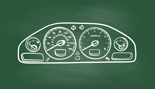 Car or sports vehicle odometer to know your mileage, gas, RPM, and more. Hand drawn vector illustration.