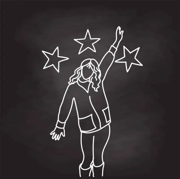 Vector illustration of Woman Reaching For The Stars Blackboard