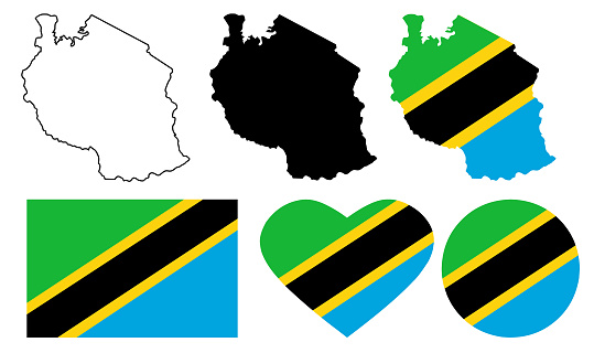 United Republic of Tanzania map flag icon set isolated on white background