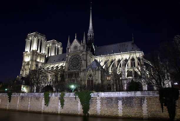 Catedral de Notre-Dame à noite - foto de acervo