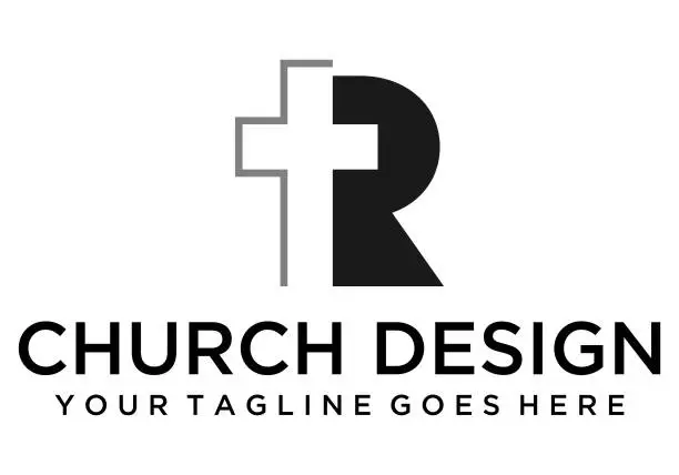 Vector illustration of R letter with church logo design