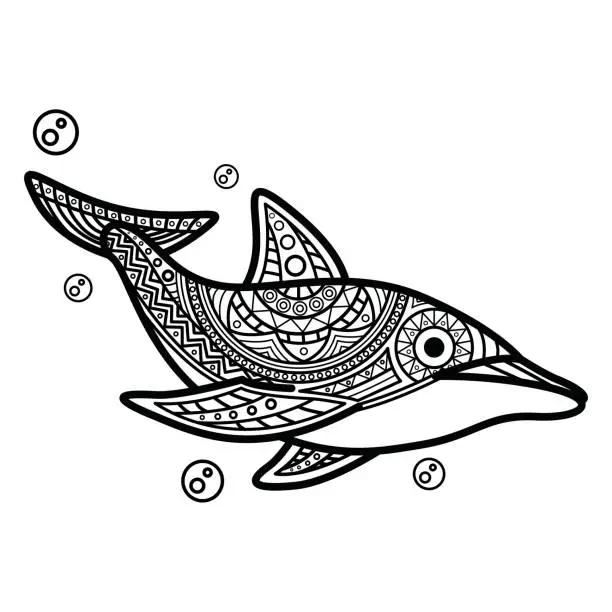 Vector illustration of Black and white mandala line art of the dolphin Good use for symbol mascot icon avatar tattoo T Shirt design logo or any design