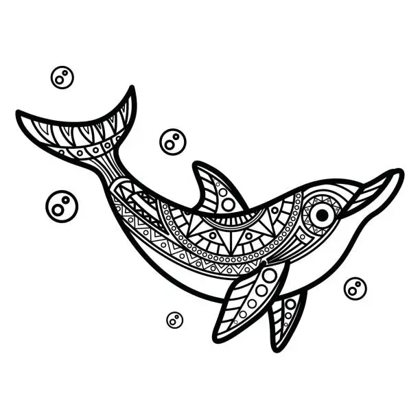 Vector illustration of Black and white mandala line art of the dolphin Good use for symbol mascot icon avatar tattoo T Shirt design logo or any design