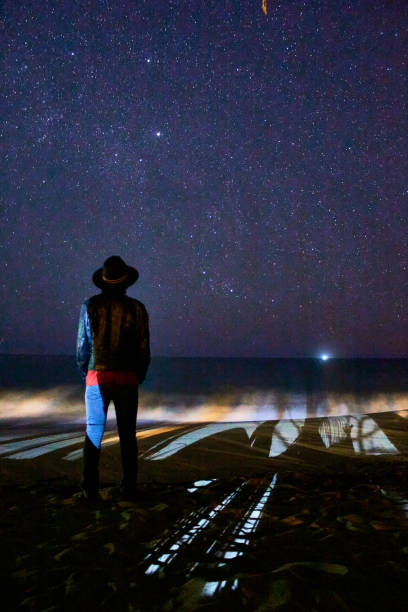 istock Man with his back facing the beach on a starry night in Sayulita Nayarit 1492757954