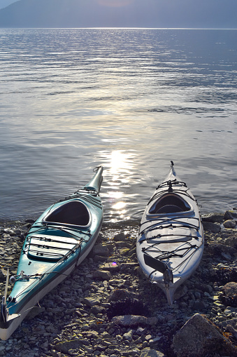 Kayaks at Porteau Cove, BC, 1 h drive from Vancouver